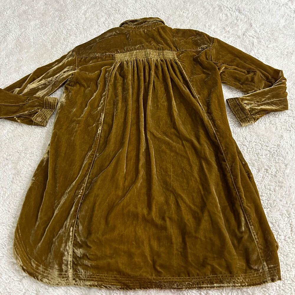 We The Free Mustard Velvet Top Oversized Button Up Shirt S Boho Indie Night Out - Picture 2 of 6